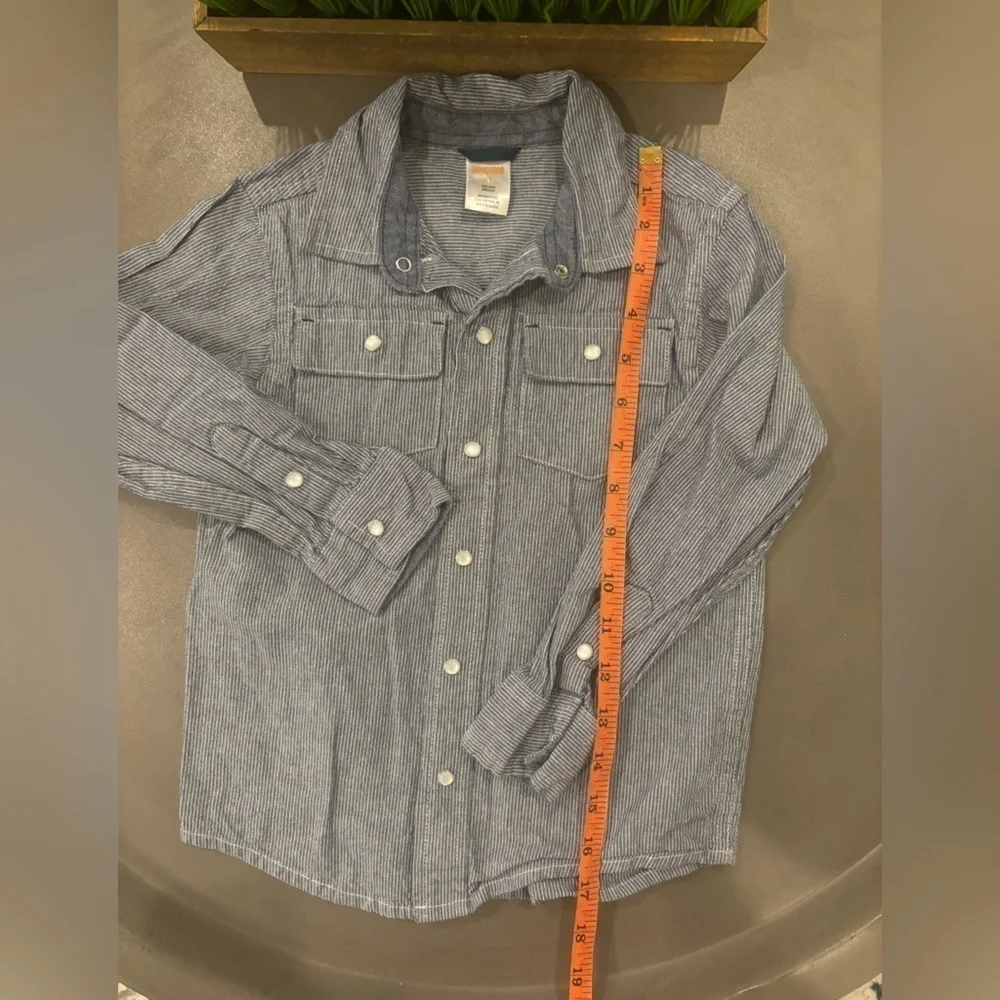 Gymboree Boys Long Sleeve Denim Blue/White Striped Button Down Size 4T